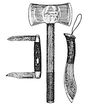 Old survival knives and axes